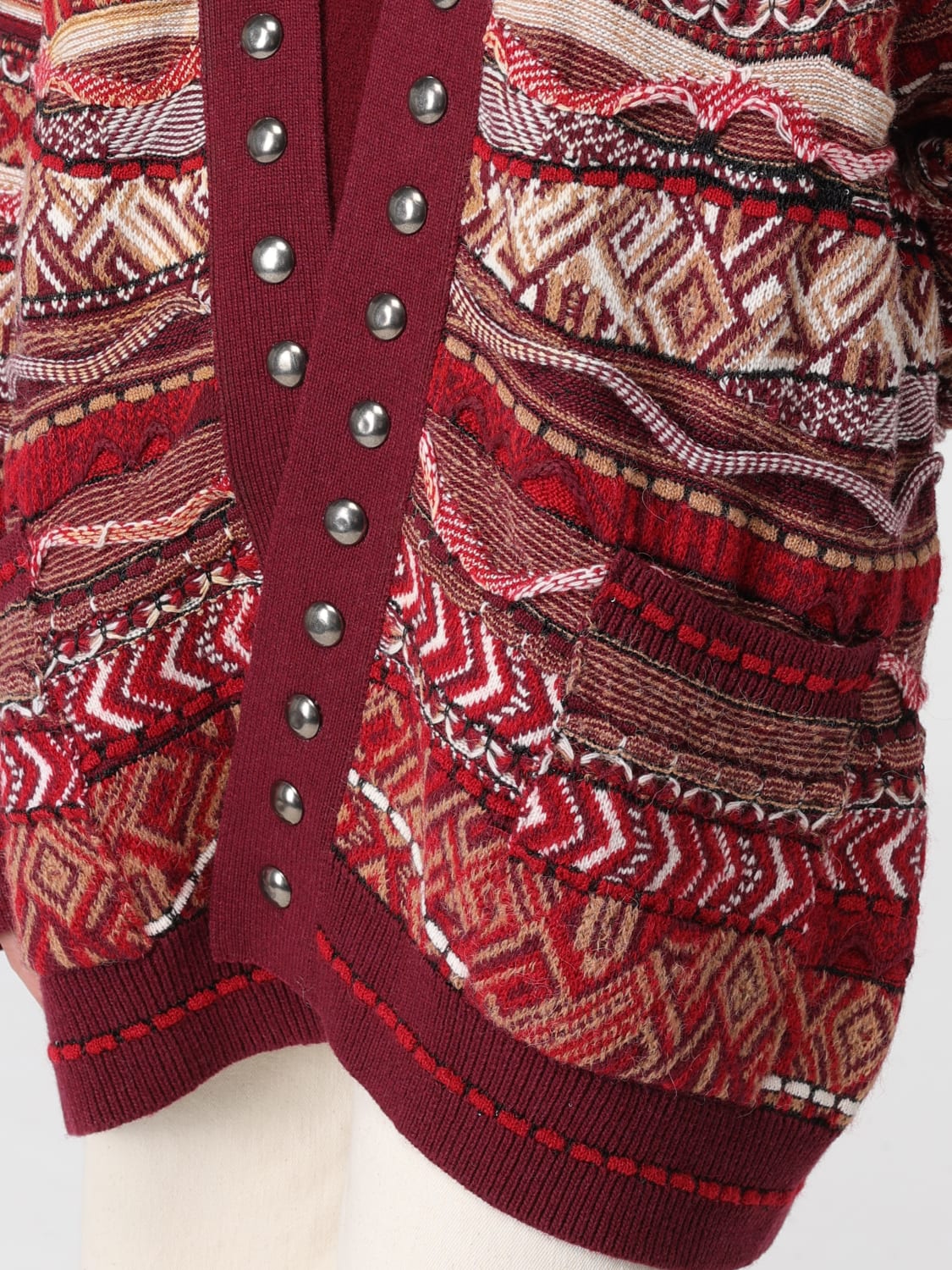 LANEUS MAGLIA: Cardigan in maglia di Alpaca jacquard Laneus, Bordeaux - Img 3