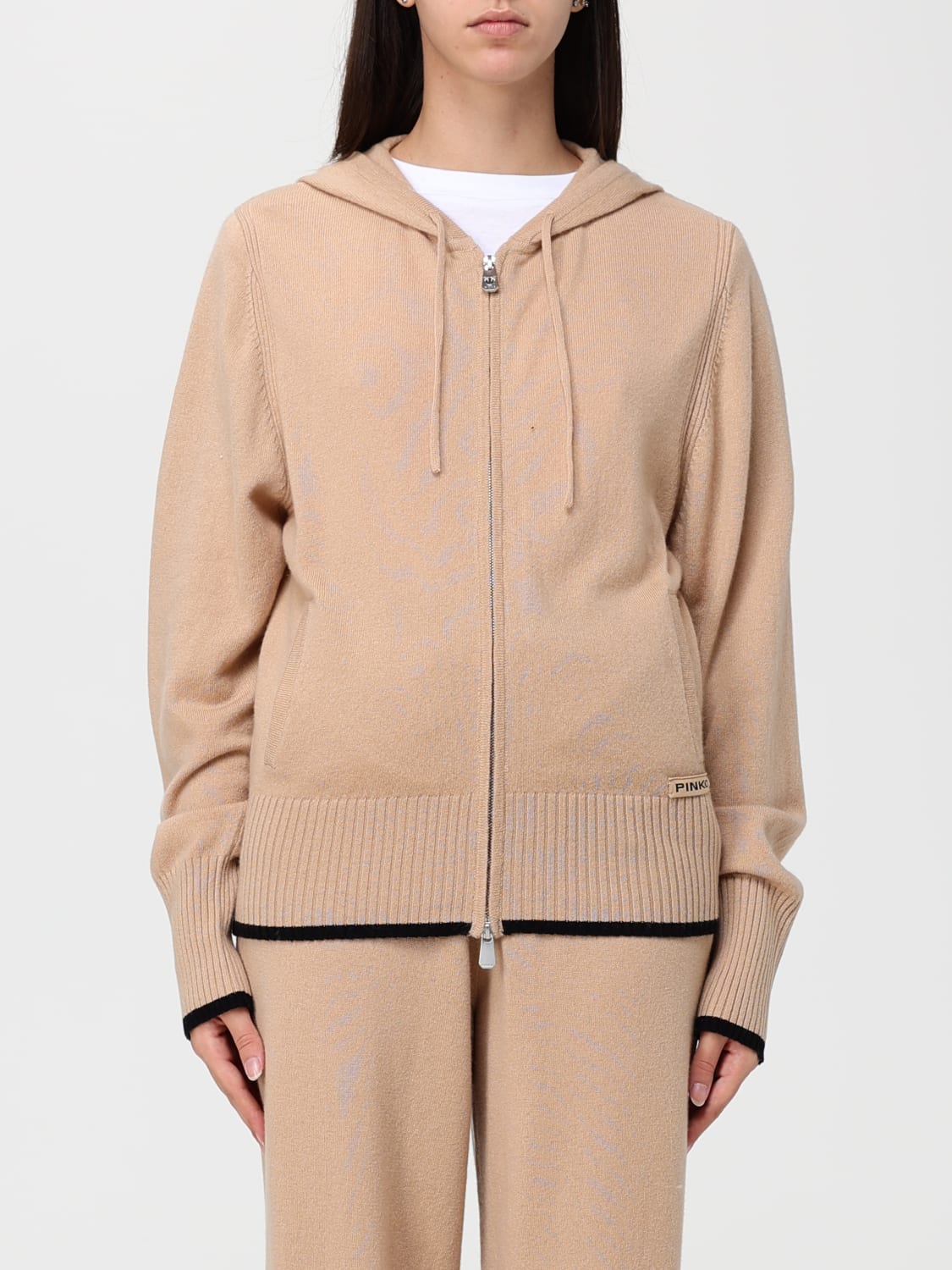 PINKO FELPA: Cardigan di lana con cappuccio Pinko, Beige - Img 1