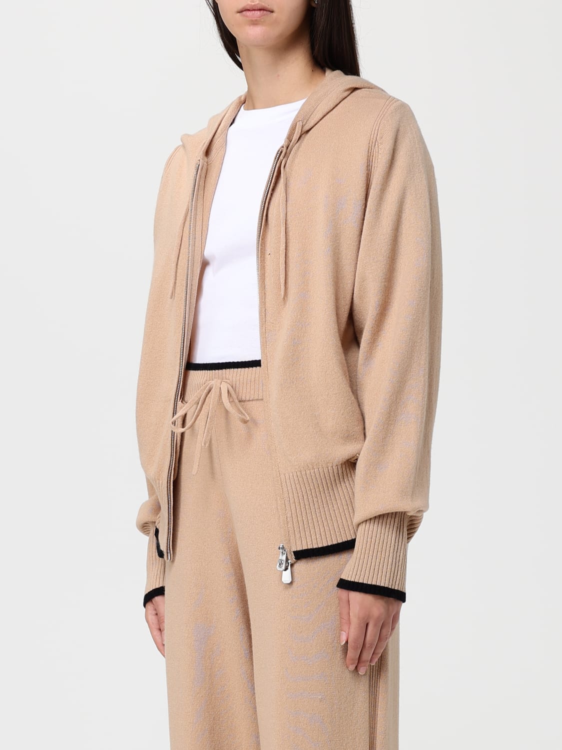 PINKO FELPA: Cardigan di lana con cappuccio Pinko, Beige - Img 4