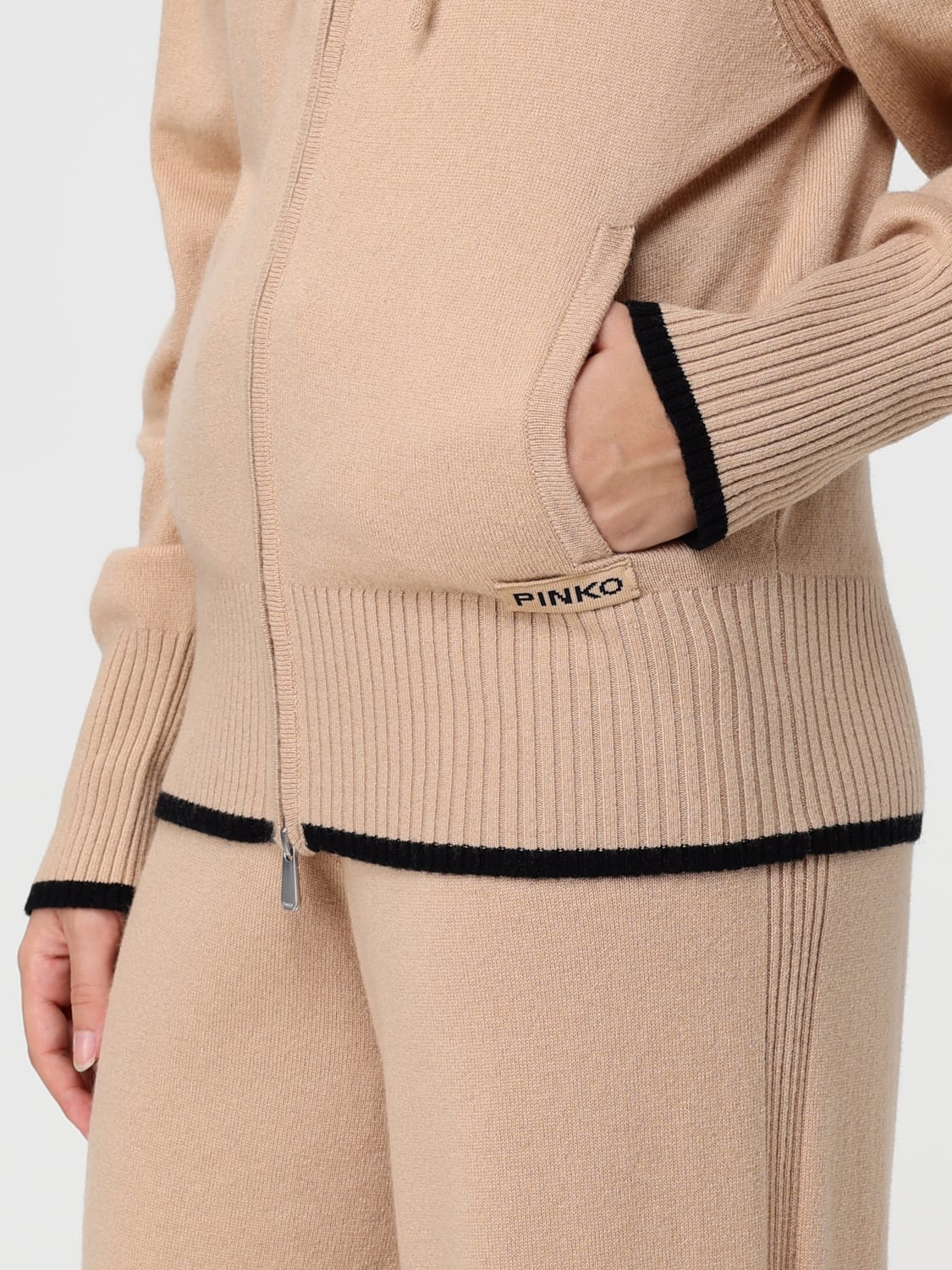 PINKO FELPA: Cardigan di lana con cappuccio Pinko, Beige - Img 5