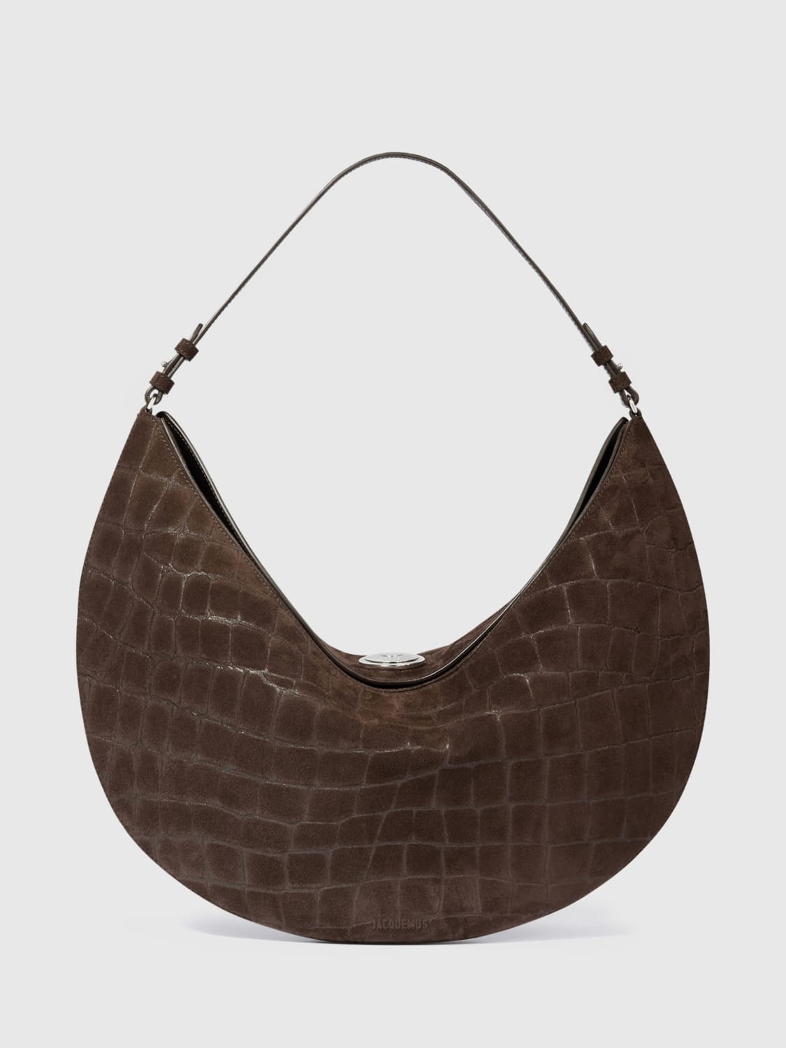 JACQUEMUS BORSA A SPALLA: Borsa Ovalo Jacquemus in camoscio stampa cocco, Marrone - Img 2