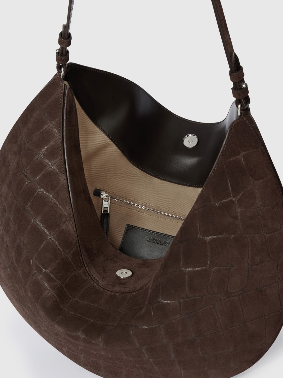 JACQUEMUS BORSA A SPALLA: Borsa Ovalo Jacquemus in camoscio stampa cocco, Marrone - Img 4