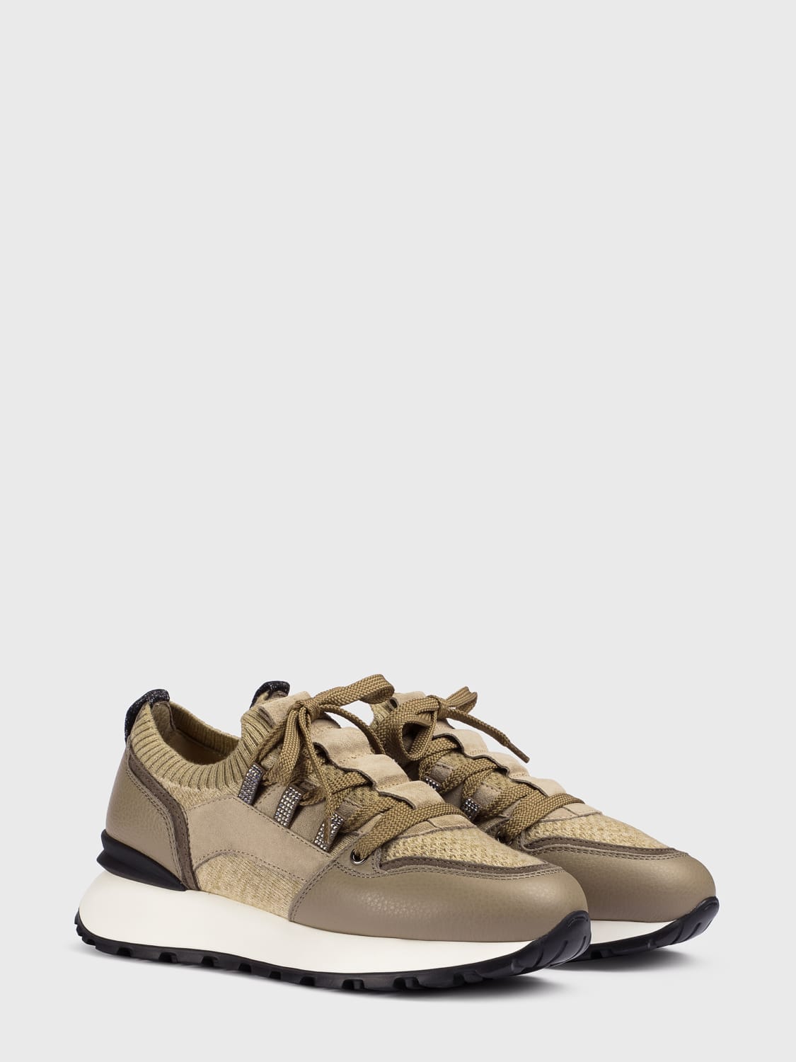 DOUCAL'S SNEAKERS: Sneakers Doucal's in pelle a grana e lana merino , Beige - Img 2