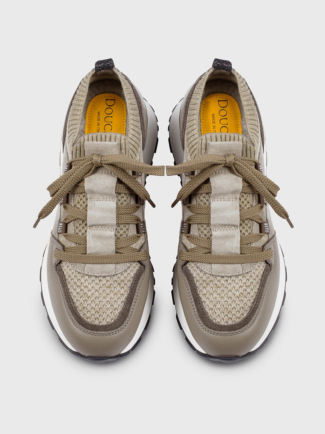 DOUCAL'S SNEAKERS: Sneakers Doucal's in pelle a grana e lana merino , Beige - Img 3