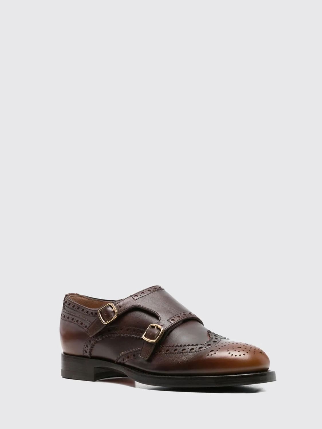 SANTONI STRINGATE: Monk Strap Santoni in pelle con motivo brogue a coda di rondine , Marrone - Img 2