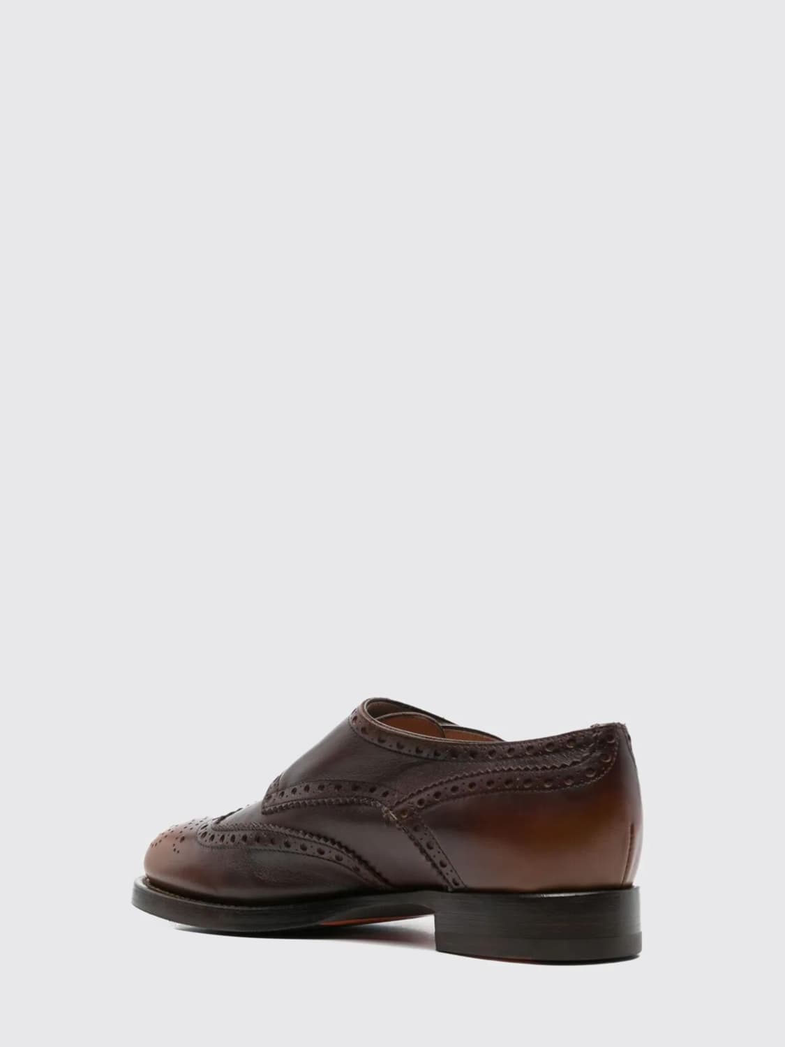 SANTONI STRINGATE: Monk Strap Santoni in pelle con motivo brogue a coda di rondine , Marrone - Img 3