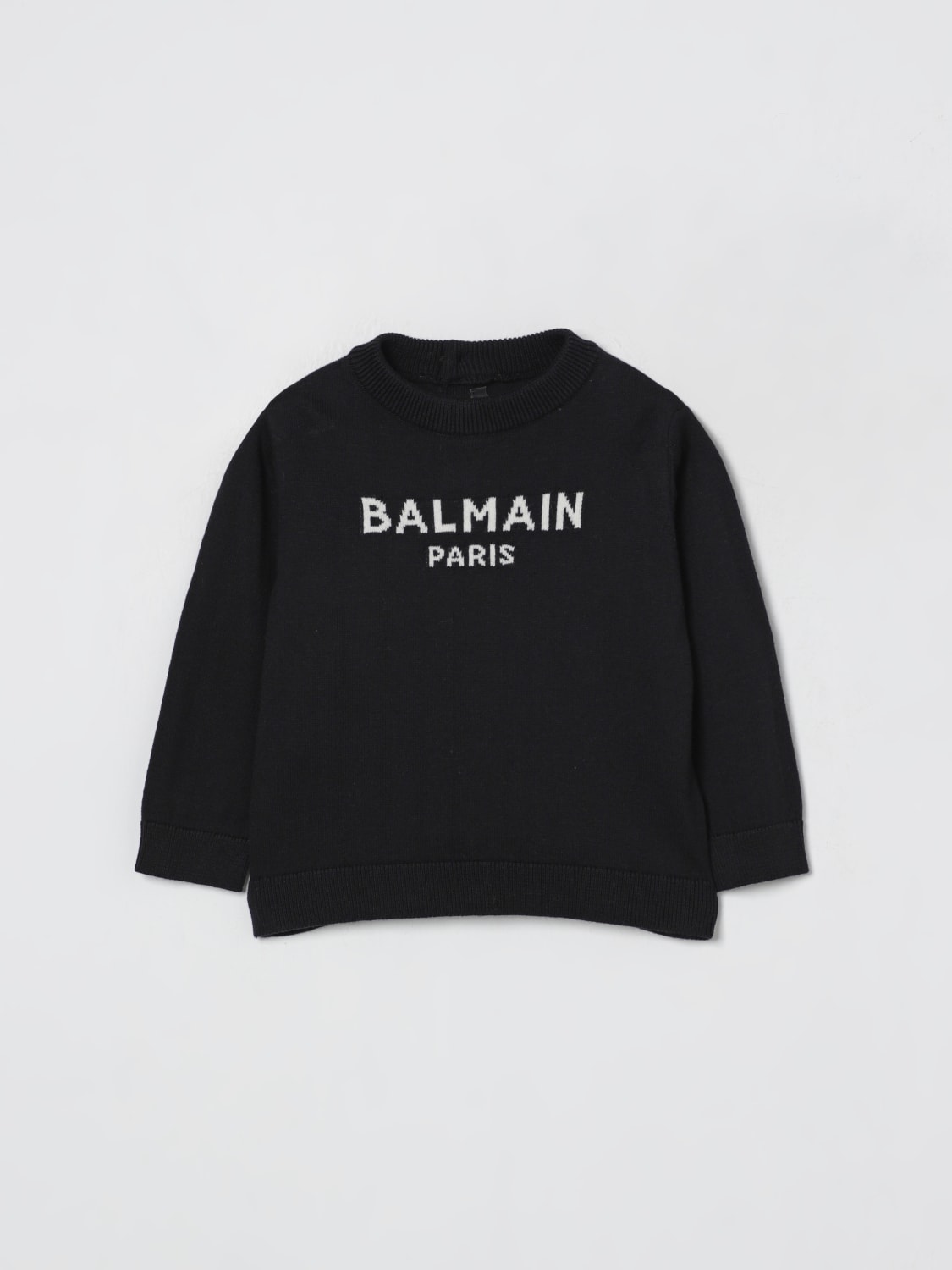 BALMAIN MAGLIA: Maglia a girocollo con logo Balmain, Nero - Img 1