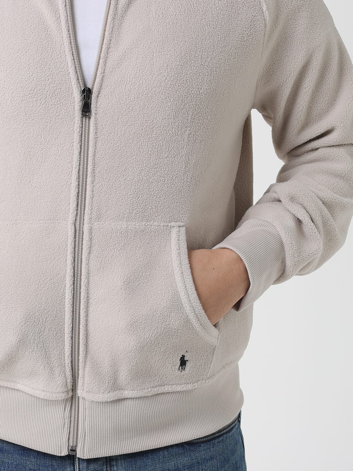 POLO RALPH LAUREN MAGLIA: Cardigan con zip e logo ricamato Polo Ralph Lauren, Grigio - Img 4