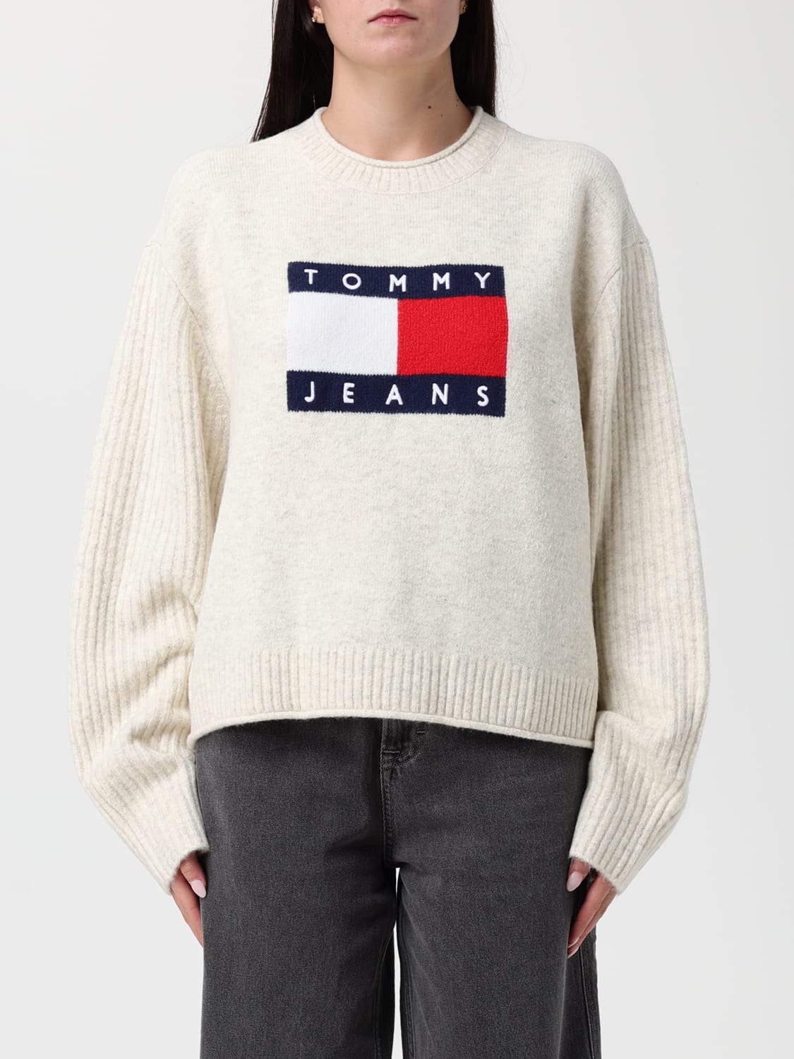 TOMMY JEANS JERSEY: Jersey mujer Tommy Jeans, Marfil - Img 1