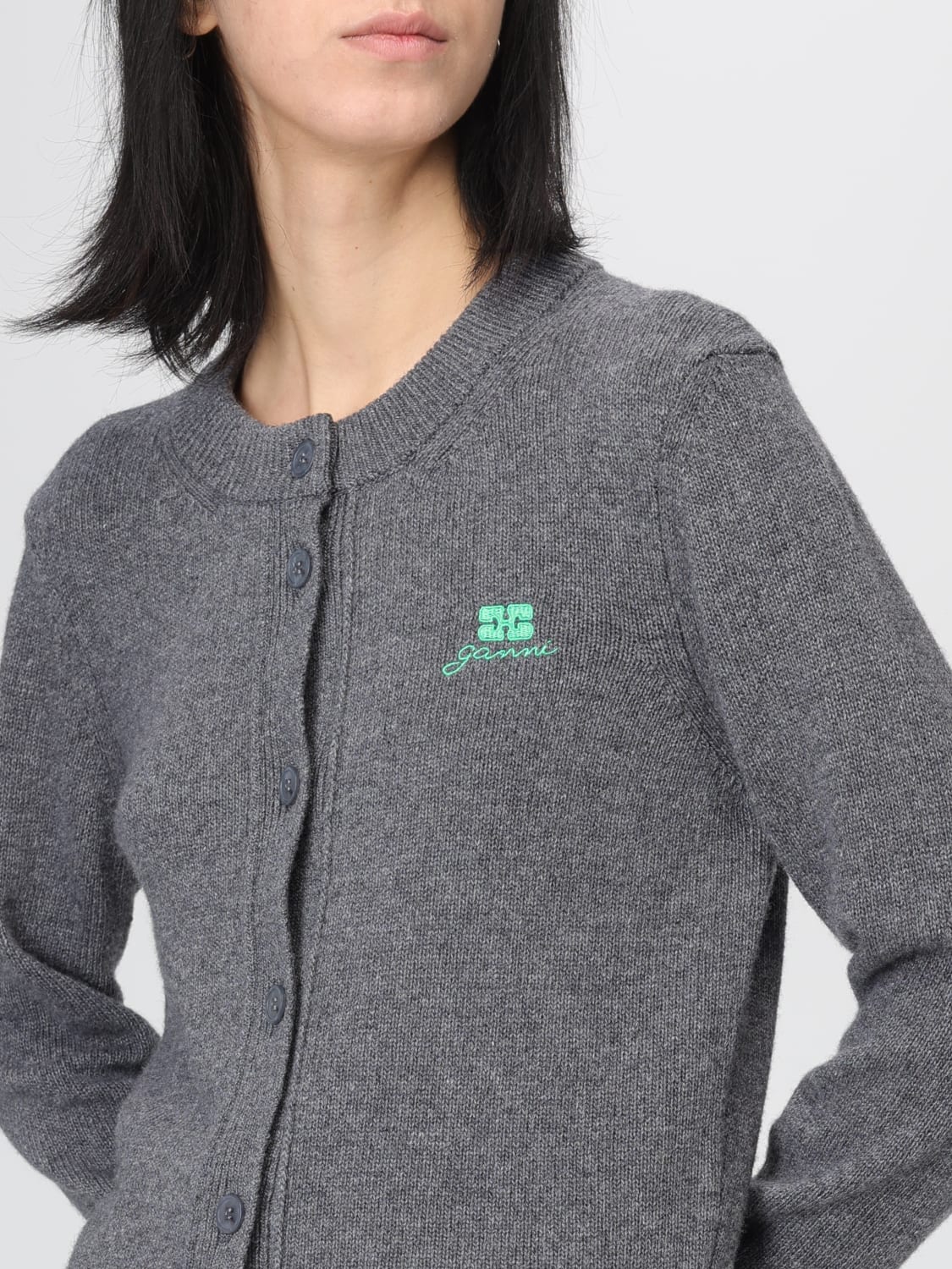 GANNI SWEATER: Cardigan woman Ganni, Grey - Img 3