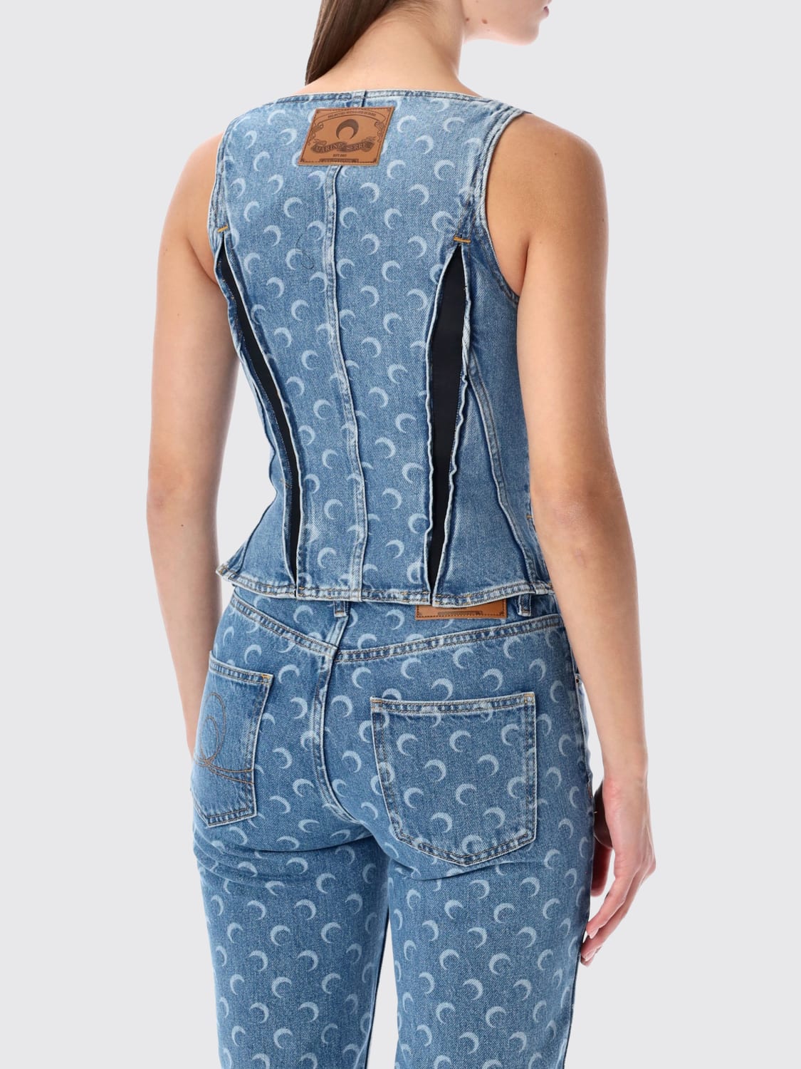 MARINE SERRE TOP: Top di jeans logato Marine Serre, Blue - Img 2