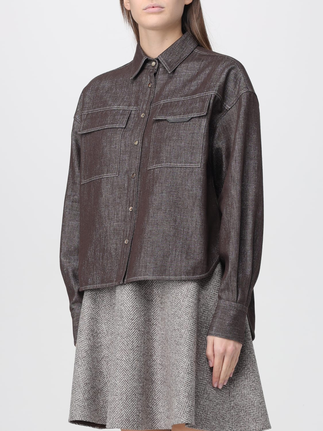 BRUNELLO CUCINELLI CHEMISE: Top femme Brunello Cucinelli, Marron - Img 4