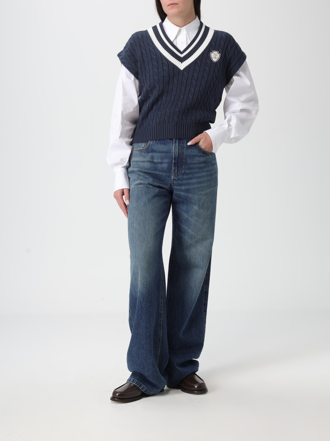 BRUNELLO CUCINELLI WAISTCOAT: Brunello Cucinelli cotton sweater vest with emblem, Blue - Img 2