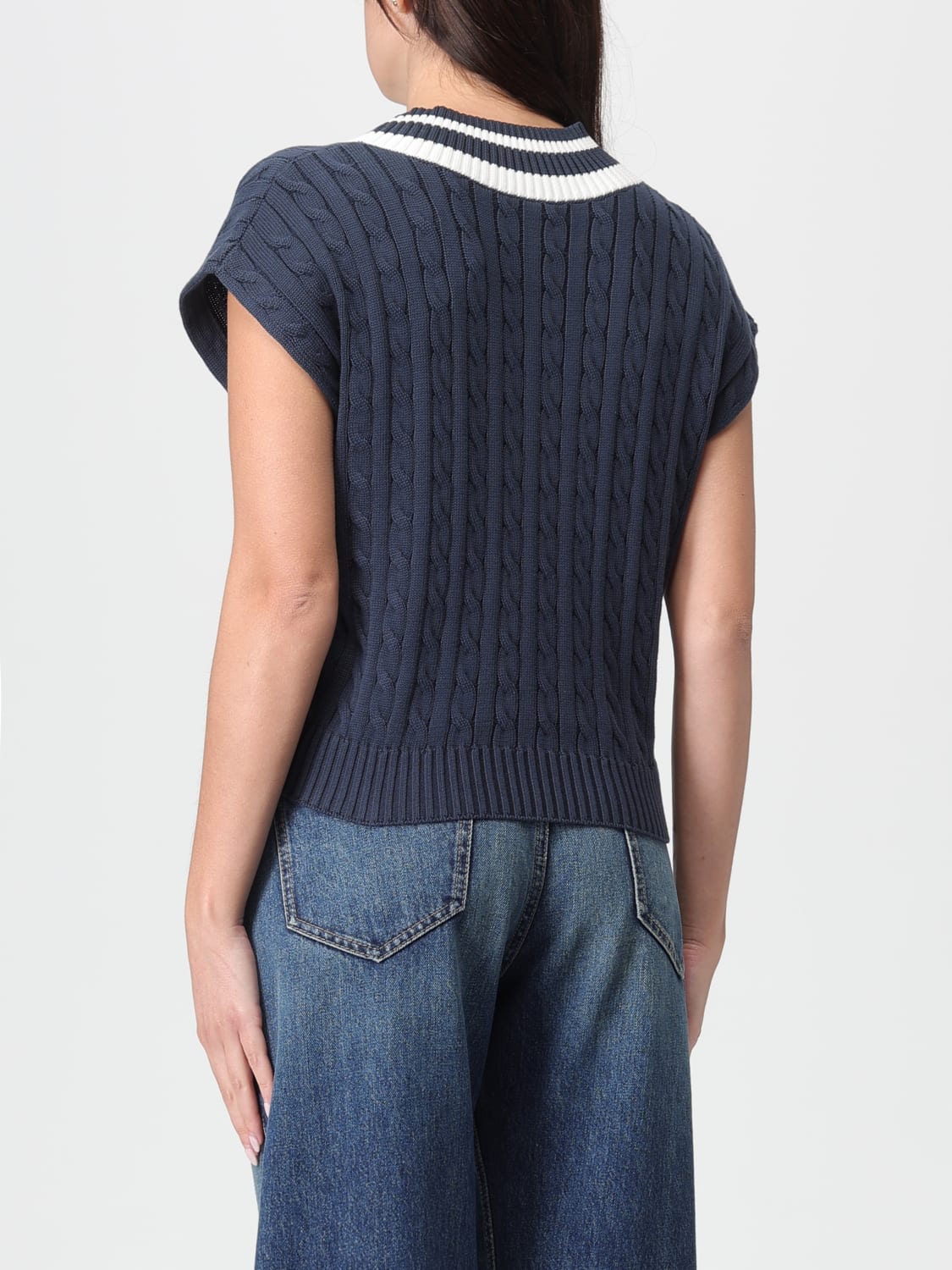 BRUNELLO CUCINELLI WAISTCOAT: Brunello Cucinelli cotton sweater vest with emblem, Blue - Img 3