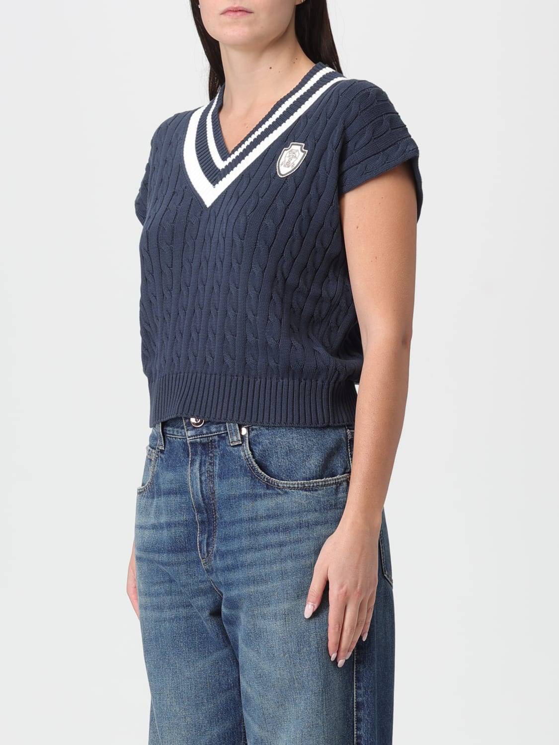 BRUNELLO CUCINELLI WAISTCOAT: Brunello Cucinelli cotton sweater vest with emblem, Blue - Img 4