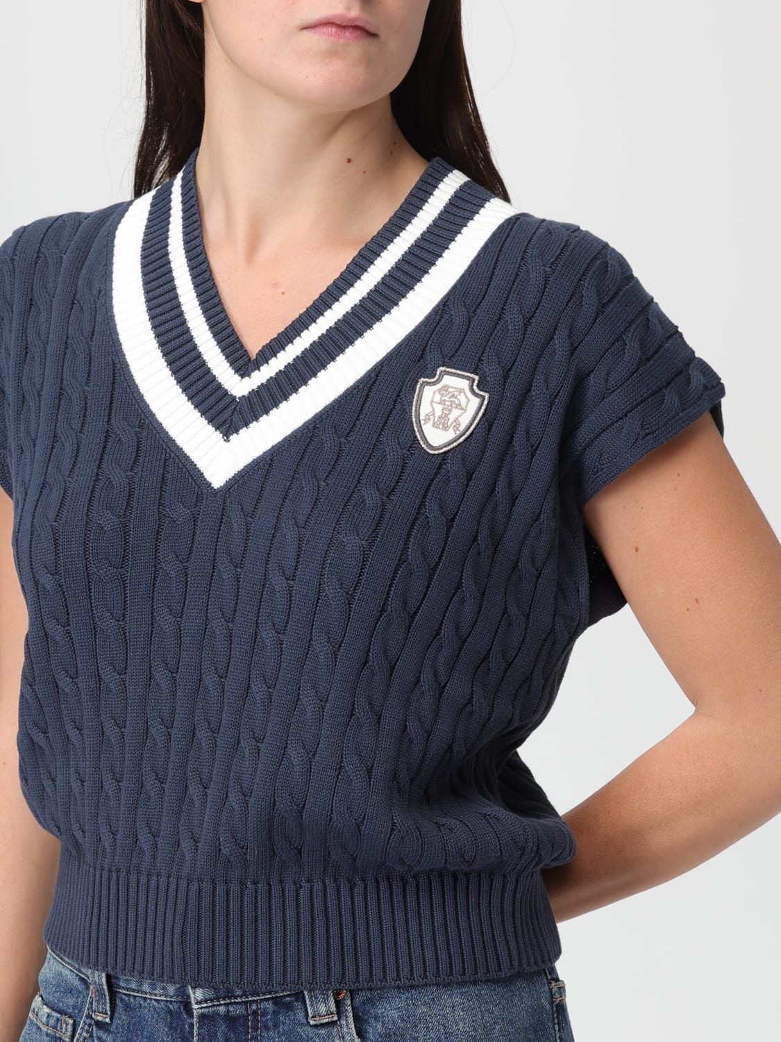 BRUNELLO CUCINELLI WAISTCOAT: Brunello Cucinelli cotton sweater vest with emblem, Blue - Img 5