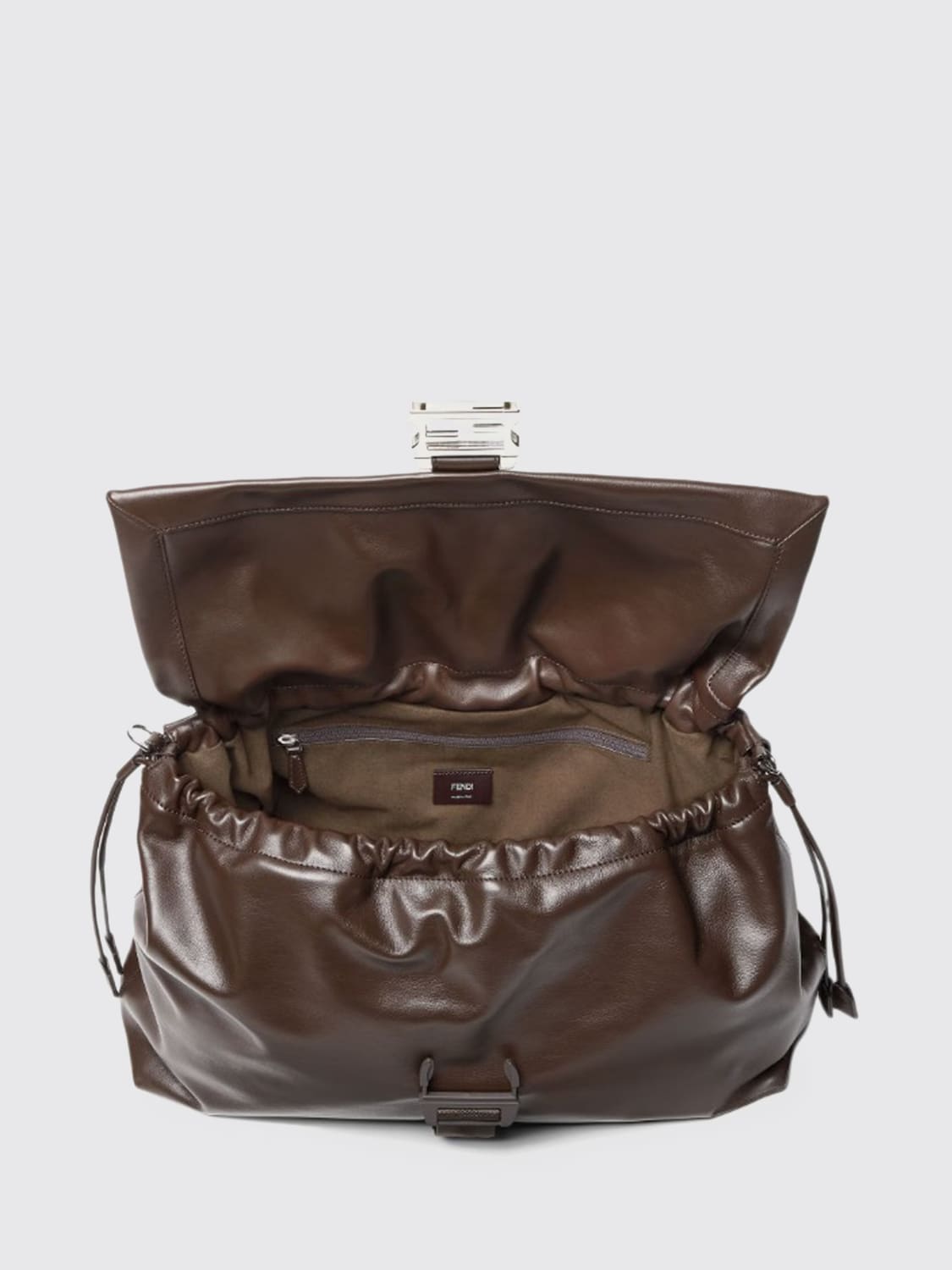 FENDI BORSA A TRACOLLA: Borsa Flux Maxi Messenger Fendi in pelle , Marrone - Img 5