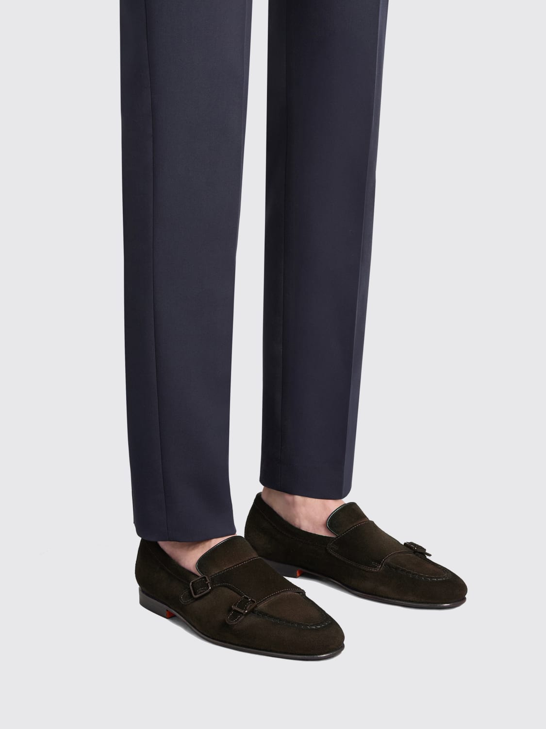 SANTONI SCARPE STRINGATE: Monk Strap Santoni in camoscio , Marrone - Img 2