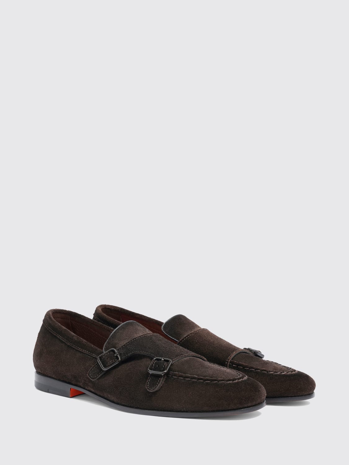 SANTONI SCARPE STRINGATE: Monk Strap Santoni in camoscio , Marrone - Img 3