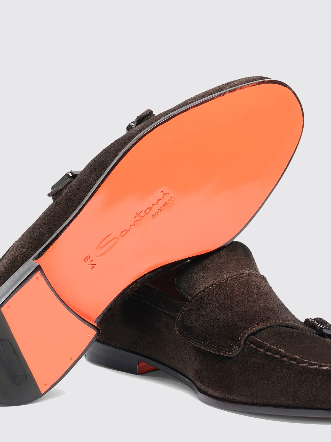 SANTONI SCARPE STRINGATE: Monk Strap Santoni in camoscio , Marrone - Img 4