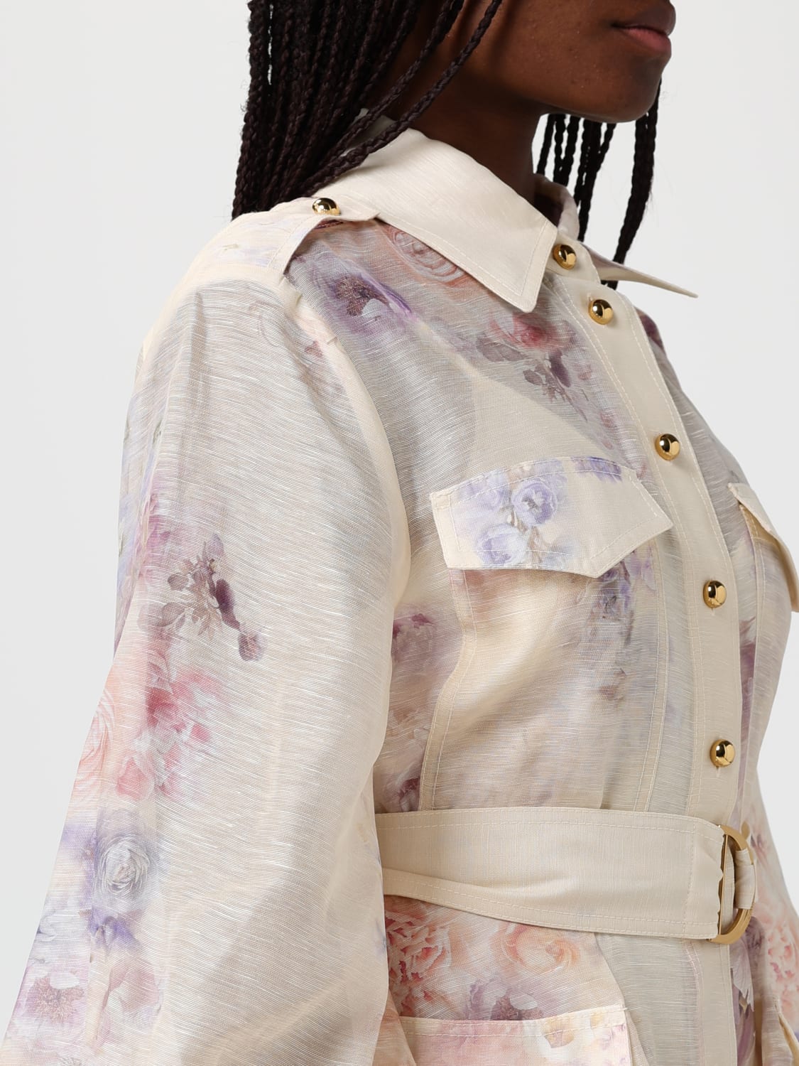 ZIMMERMANN ABITO: Abito chemisier Zimmermann in lino e seta con stampa floreale , Rosa - Img 3