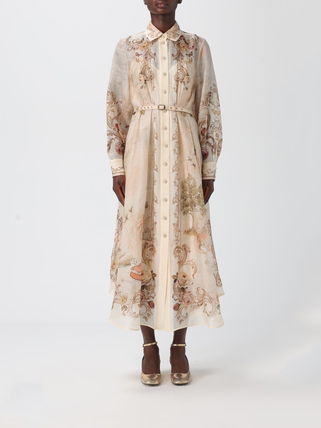 ZIMMERMANN ABITO: Abito chemisier Zimmermann in seta e lino , Beige - Img 1