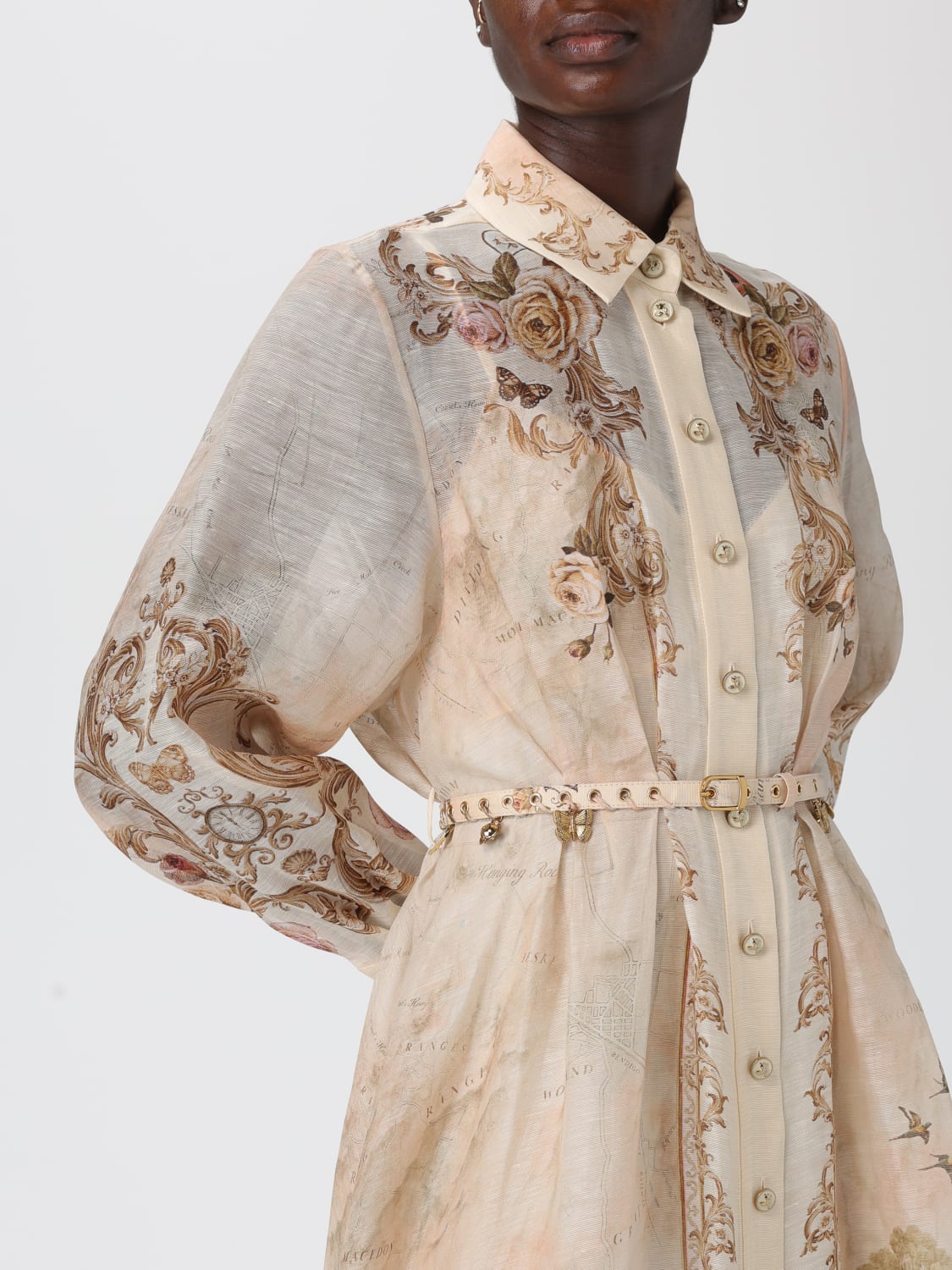 ZIMMERMANN ABITO: Abito chemisier Zimmermann in seta e lino , Beige - Img 3