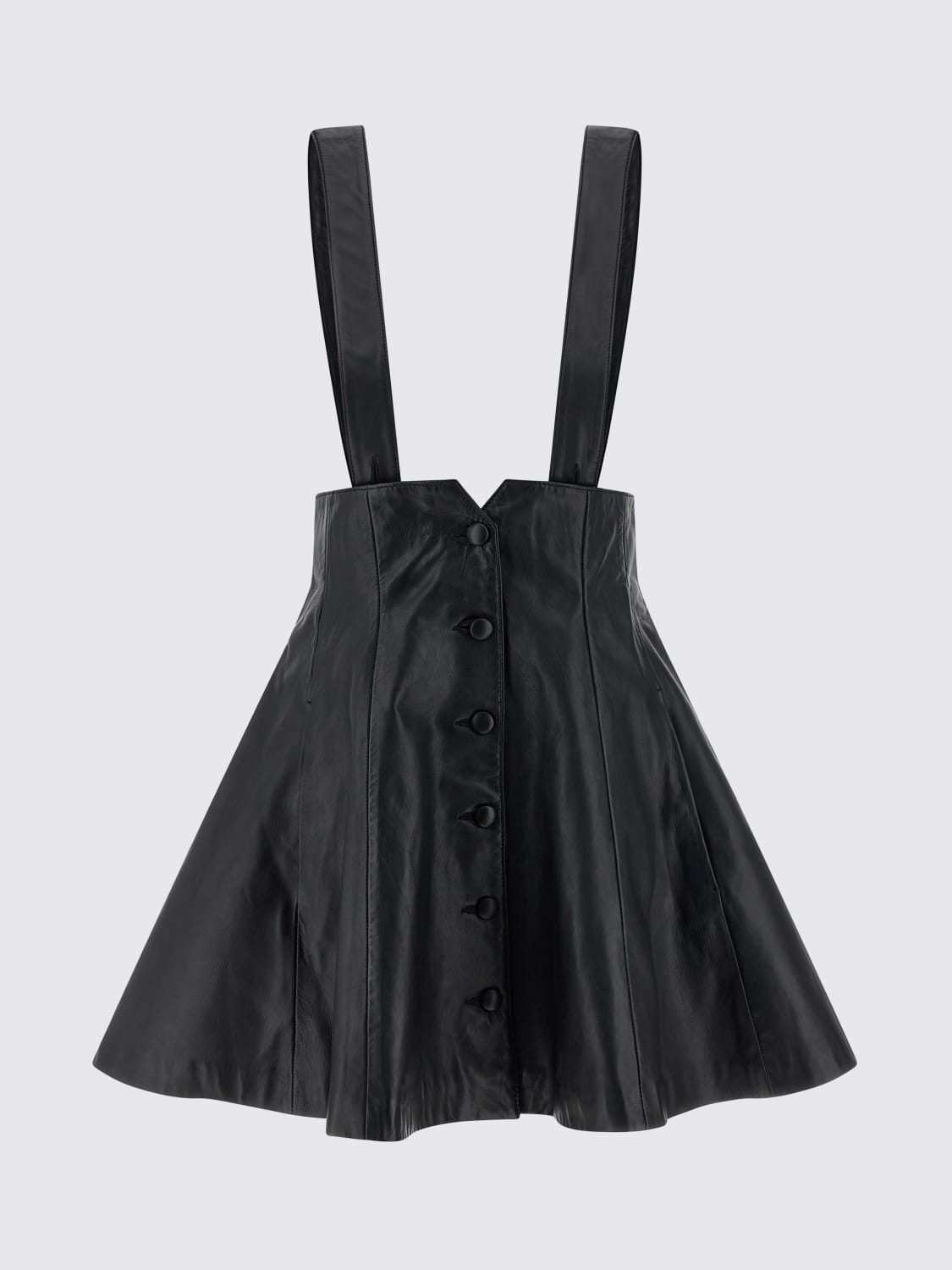 ROTATE GONNA: Gonna di pelle con bretelle Rotate, Nero - Img 1