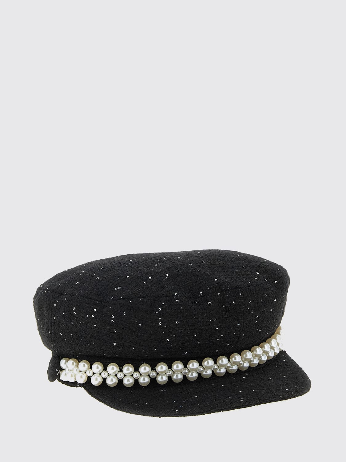MAISON MICHEL CAPPELLO: Cappello Maison Michel in tweed con paillettes ricamate e perle sintetiche , Nero - Img 1