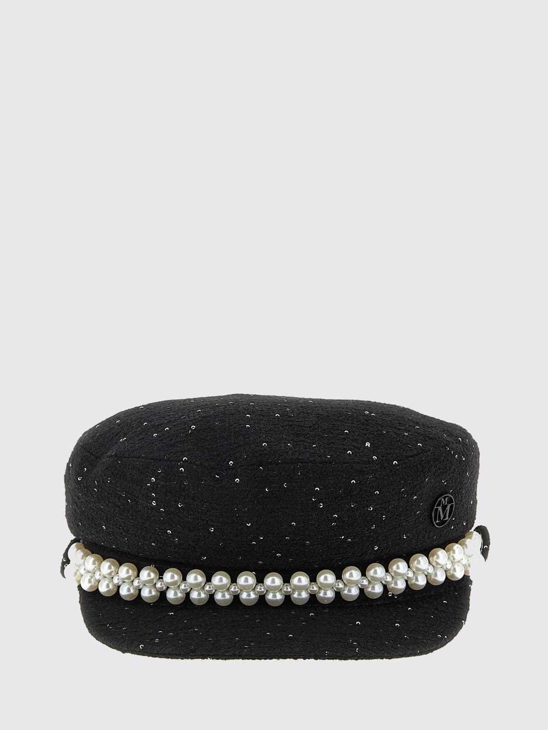 MAISON MICHEL CAPPELLO: Cappello Maison Michel in tweed con paillettes ricamate e perle sintetiche , Nero - Img 2