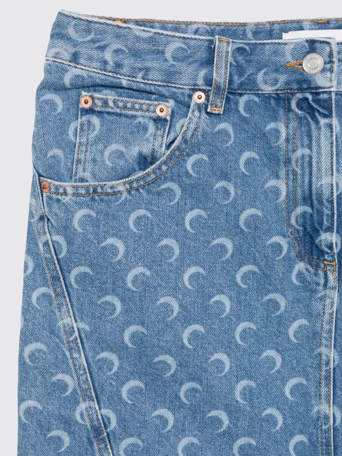 MARINE SERRE GONNA: Gonna mini Marine Serre in denim con stampa monogram , Blue - Img 3