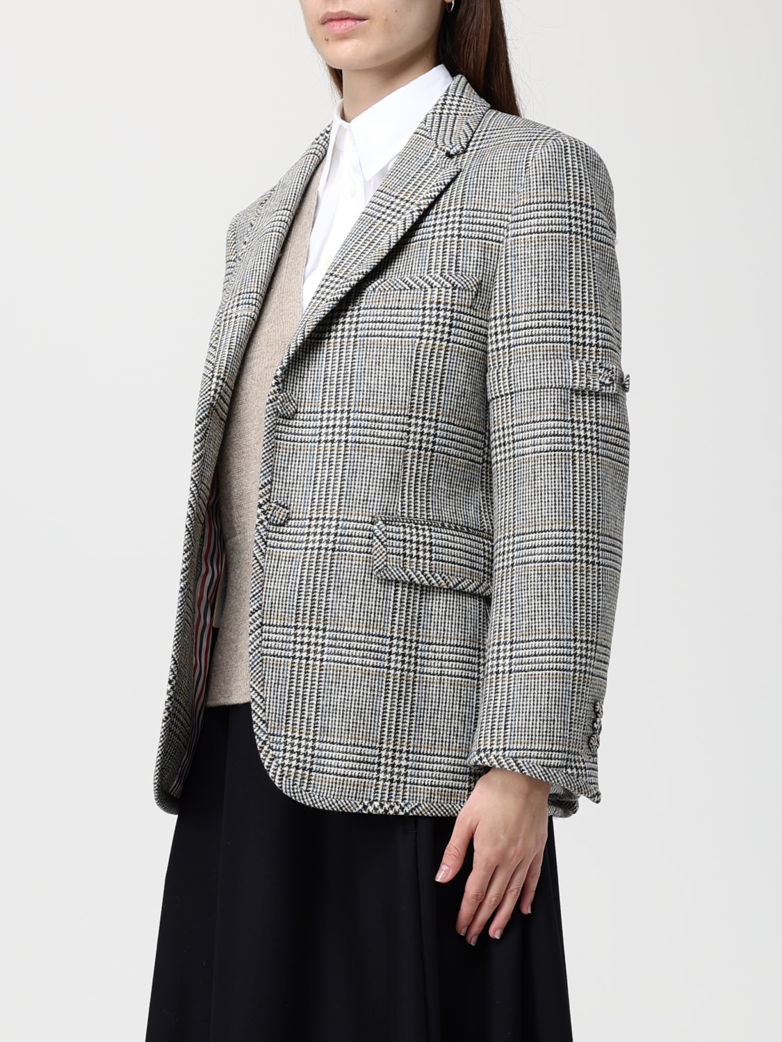 THOM BROWNE GIACCA: Blazer monopetto Thom Browne in lana check, Bianco - Img 4
