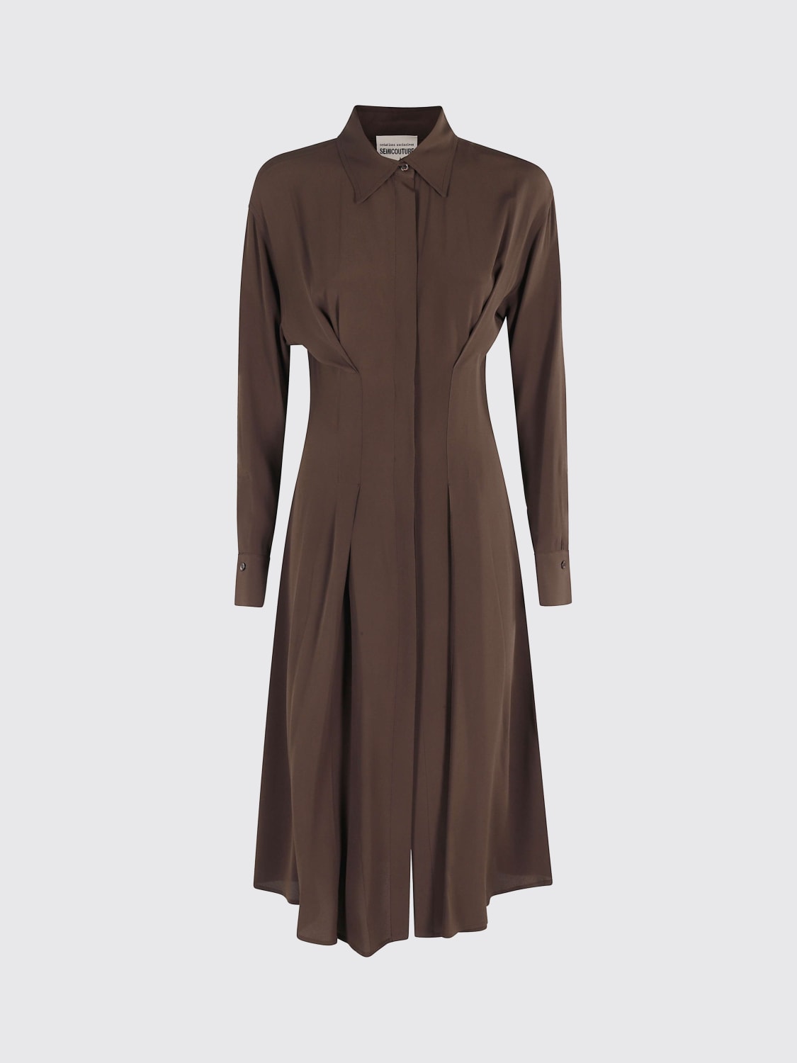 SEMICOUTURE ABITO: Abito Clement in crepe de chine Semicouture, Marrone - Img 1