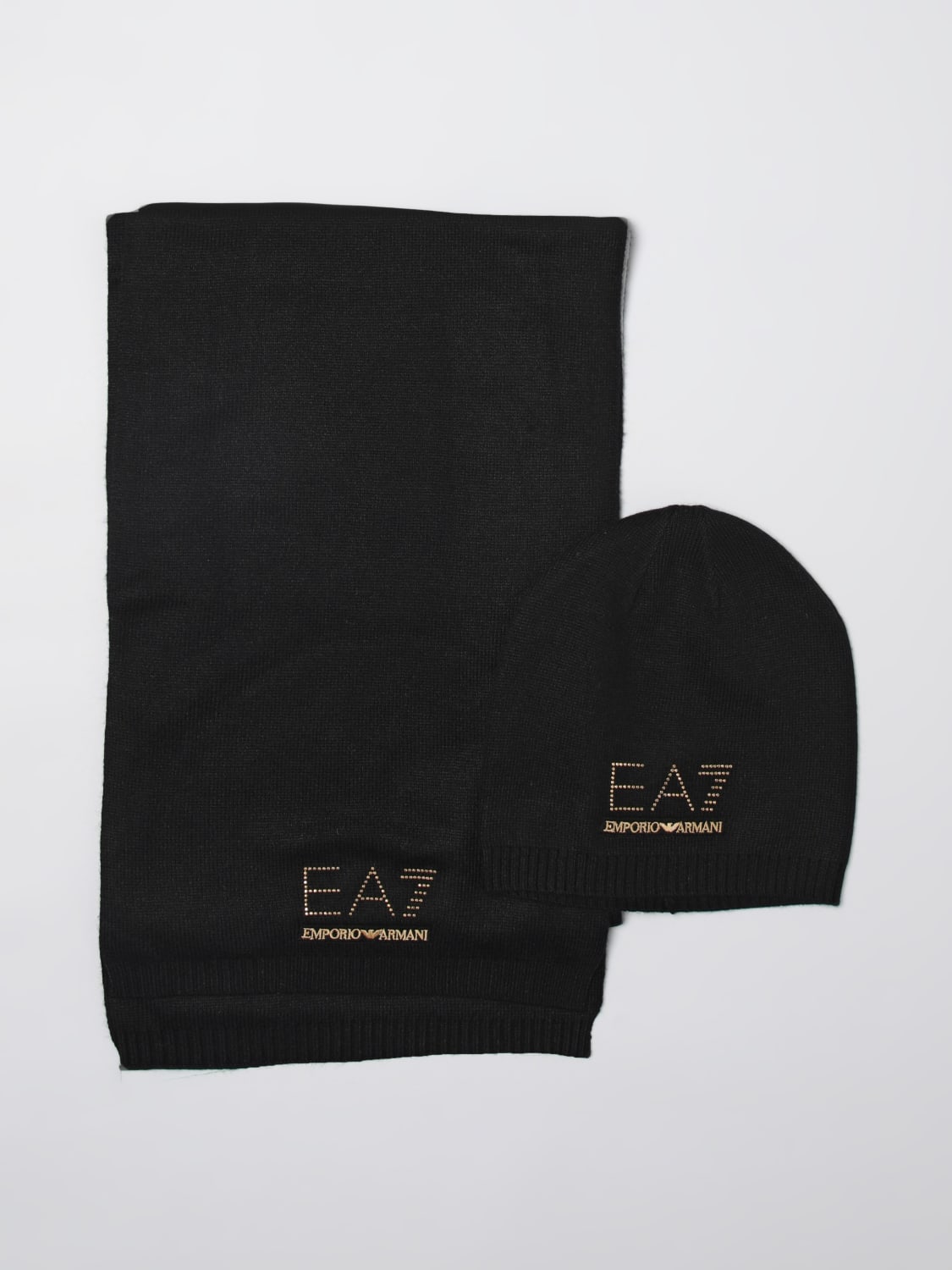 EA7 CAPPELLO: Set accessori cappello e sciarpa con logo Ea7, Nero - Img 1