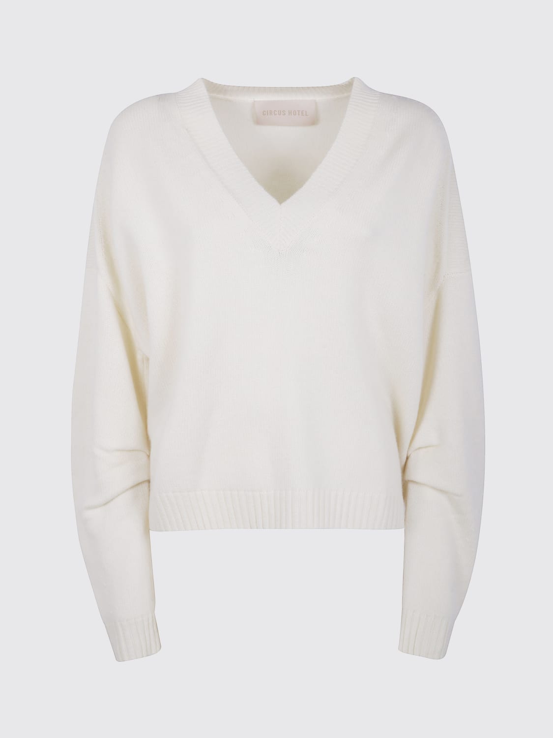 CIRCUS HOTEL MAGLIA: Maglia a v in lana vergine e cashmere Circus Hotel, Bianco - Img 1