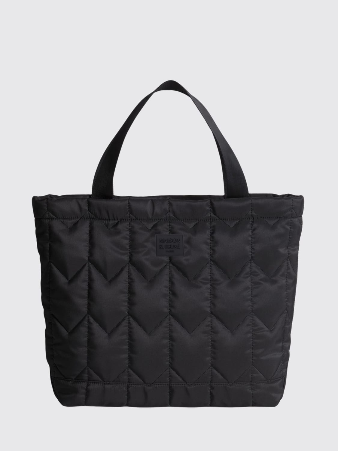 MAISON KITSUNÉ BORSA TOTE: Borsa Maison Kitsuné in nylon trapuntato chevron , Nero - Img 1