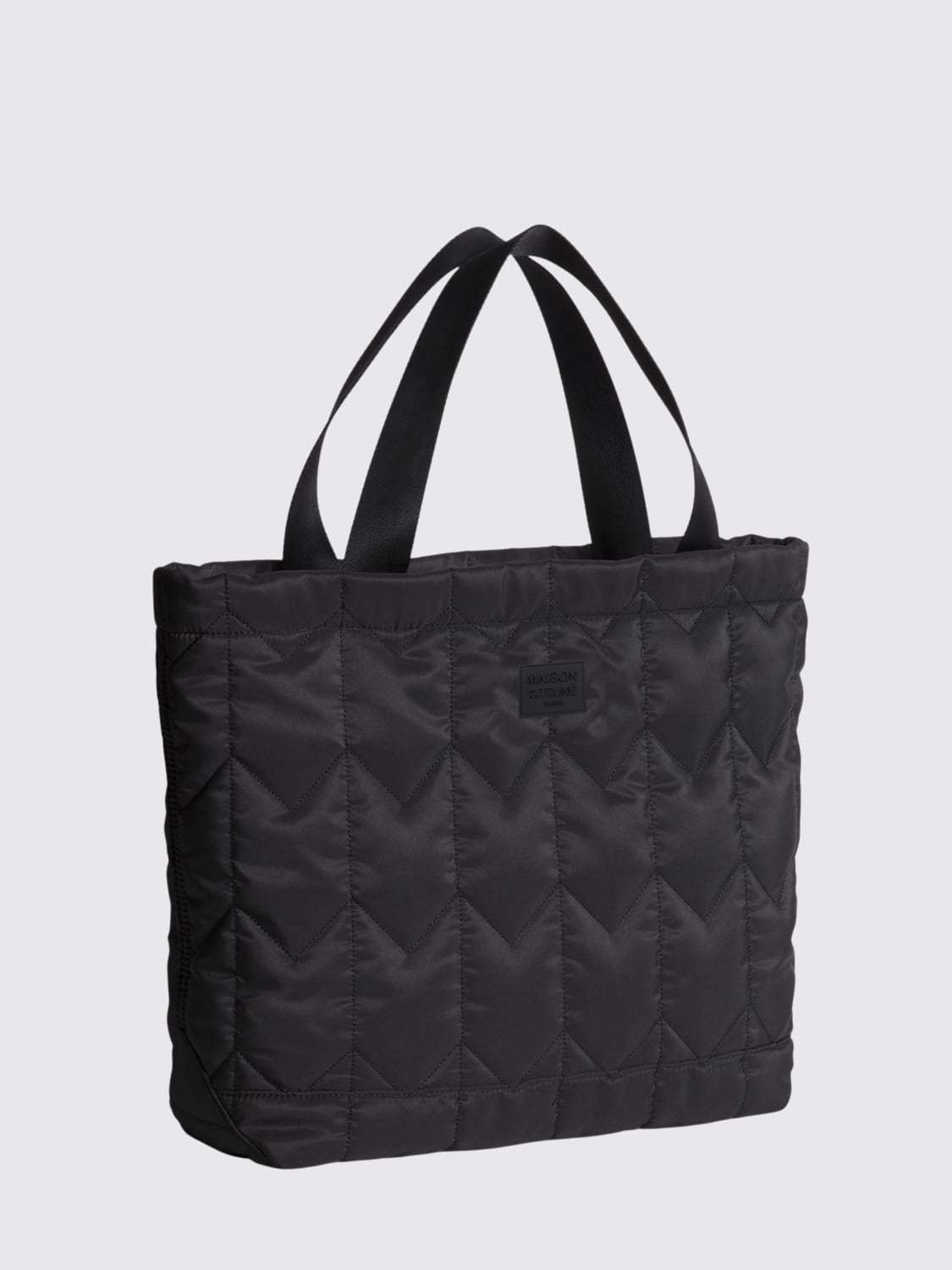 MAISON KITSUNÉ BORSA TOTE: Borsa Maison Kitsuné in nylon trapuntato chevron , Nero - Img 3