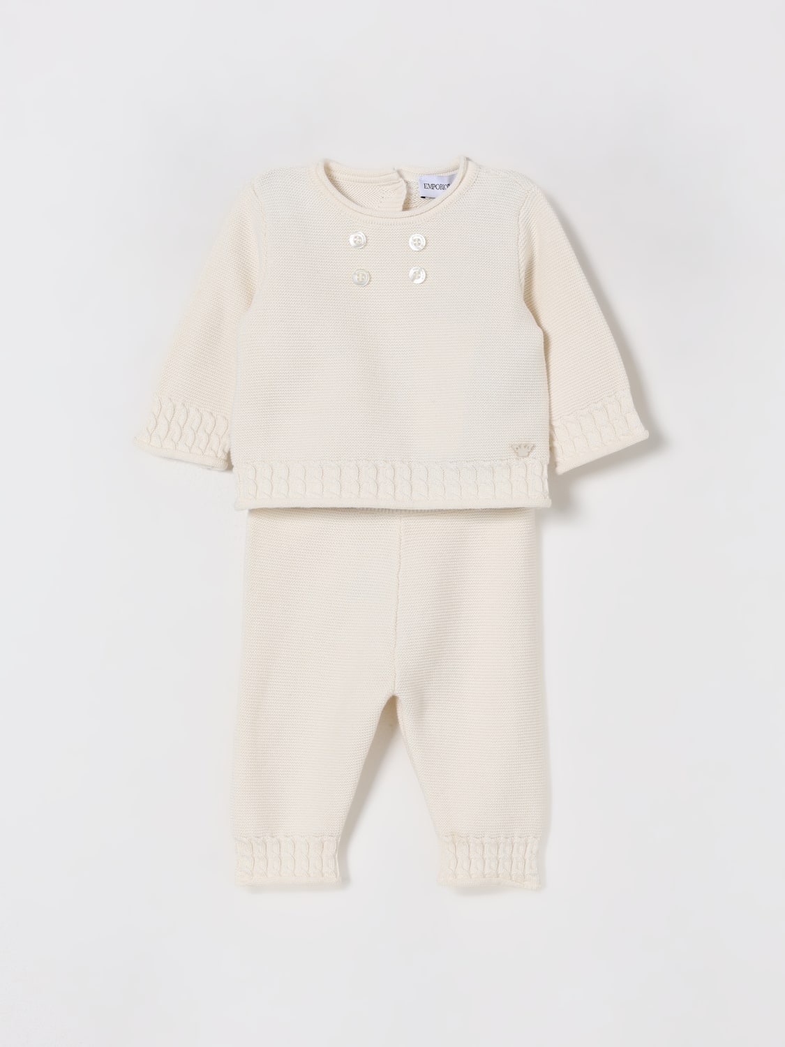 EMPORIO ARMANI COMPLETO: Coordinato in maglia di cotone Emporio Armani, Panna - Img 1