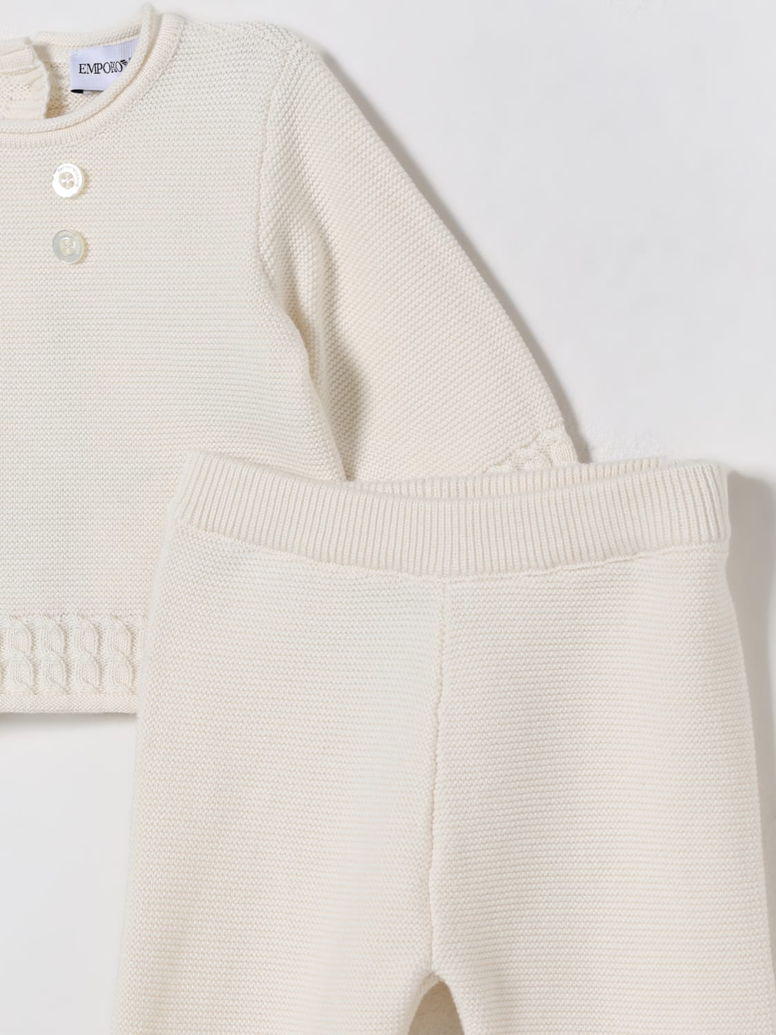 EMPORIO ARMANI COMPLETO: Coordinato in maglia di cotone Emporio Armani, Panna - Img 3