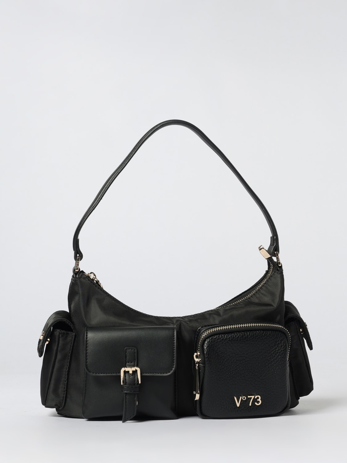 V73 BORSA A TRACOLLA: Borsa Liliana V°73 in nylon e pelle sintetica , Nero - Img 1