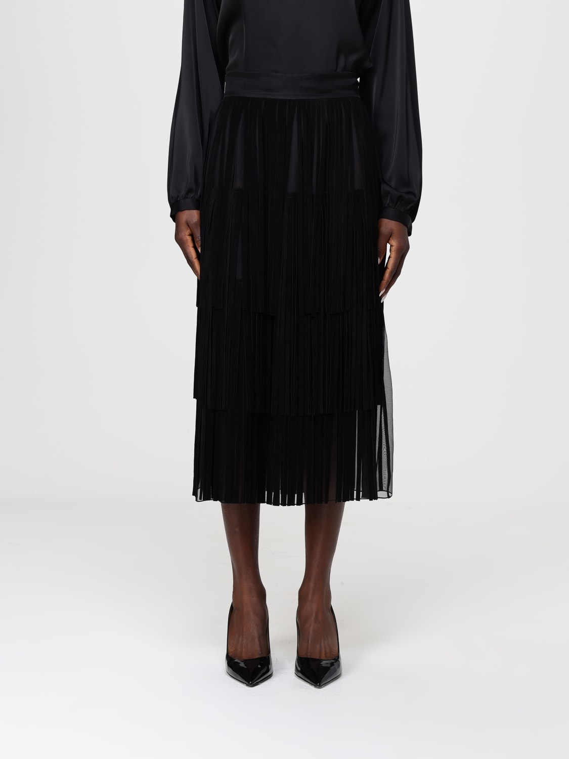 DOLCE & GABBANA GONNA: Gonna midi Dolce & Gabbana in seta con frange , Nero - Img 1