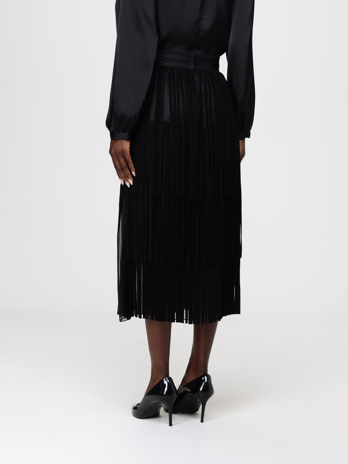 DOLCE & GABBANA GONNA: Gonna midi Dolce & Gabbana in seta con frange , Nero - Img 2