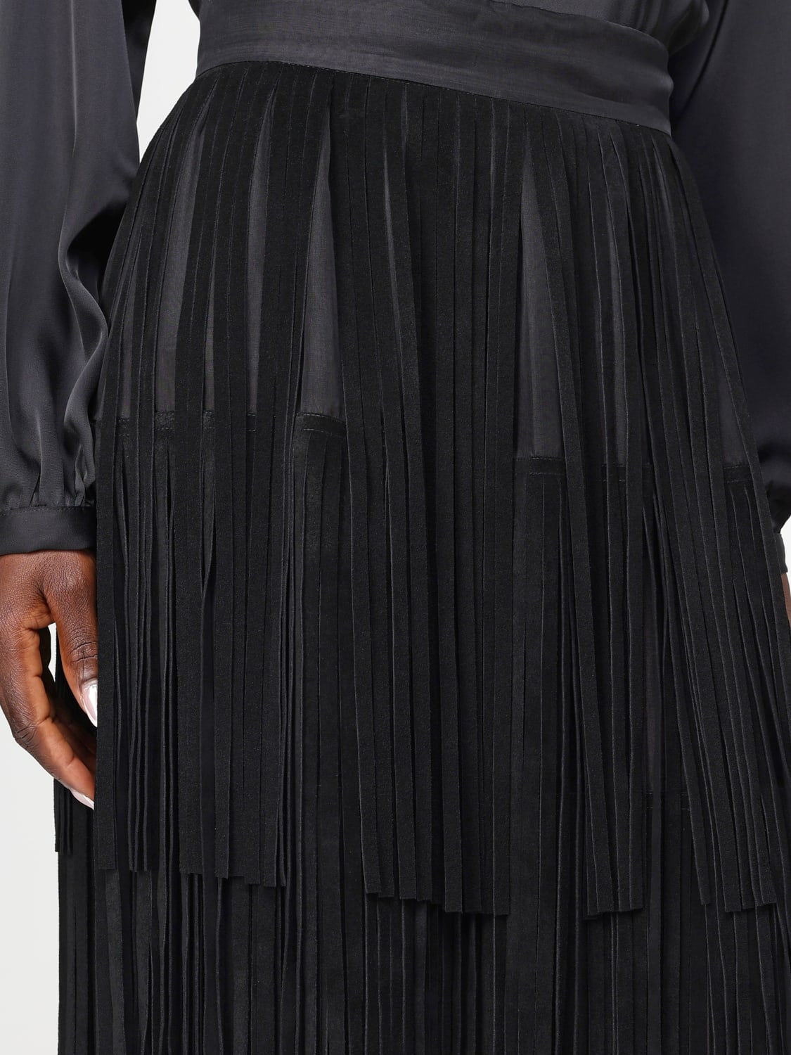 DOLCE & GABBANA GONNA: Gonna midi Dolce & Gabbana in seta con frange , Nero - Img 4