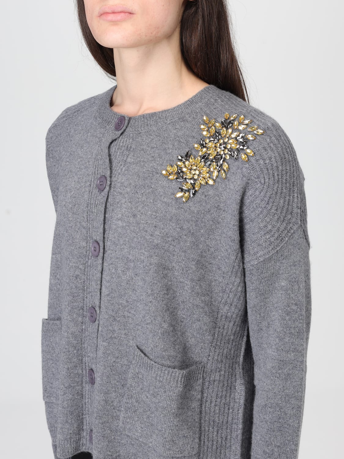LIU JO MAGLIA: Cardigan di lana con strass Liu Jo, Grigio - Img 3