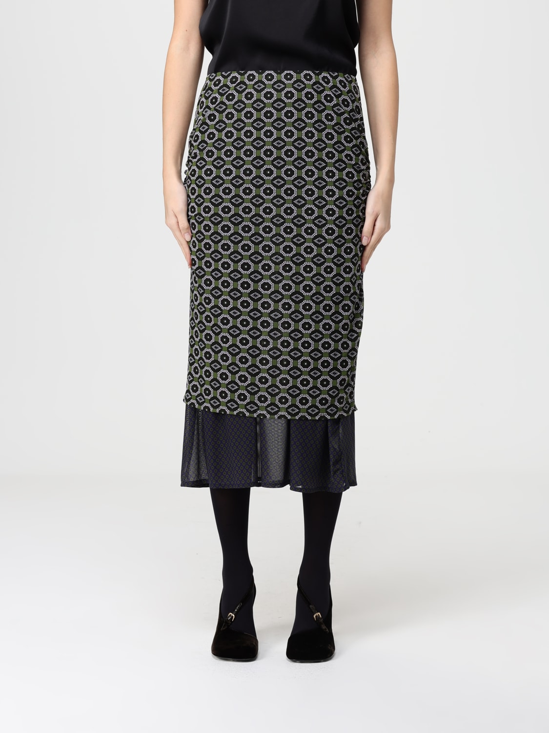 DRIES VAN NOTEN GONNA: Gonna midi Dries Van Noten in jersey stampato , Verde - Img 1