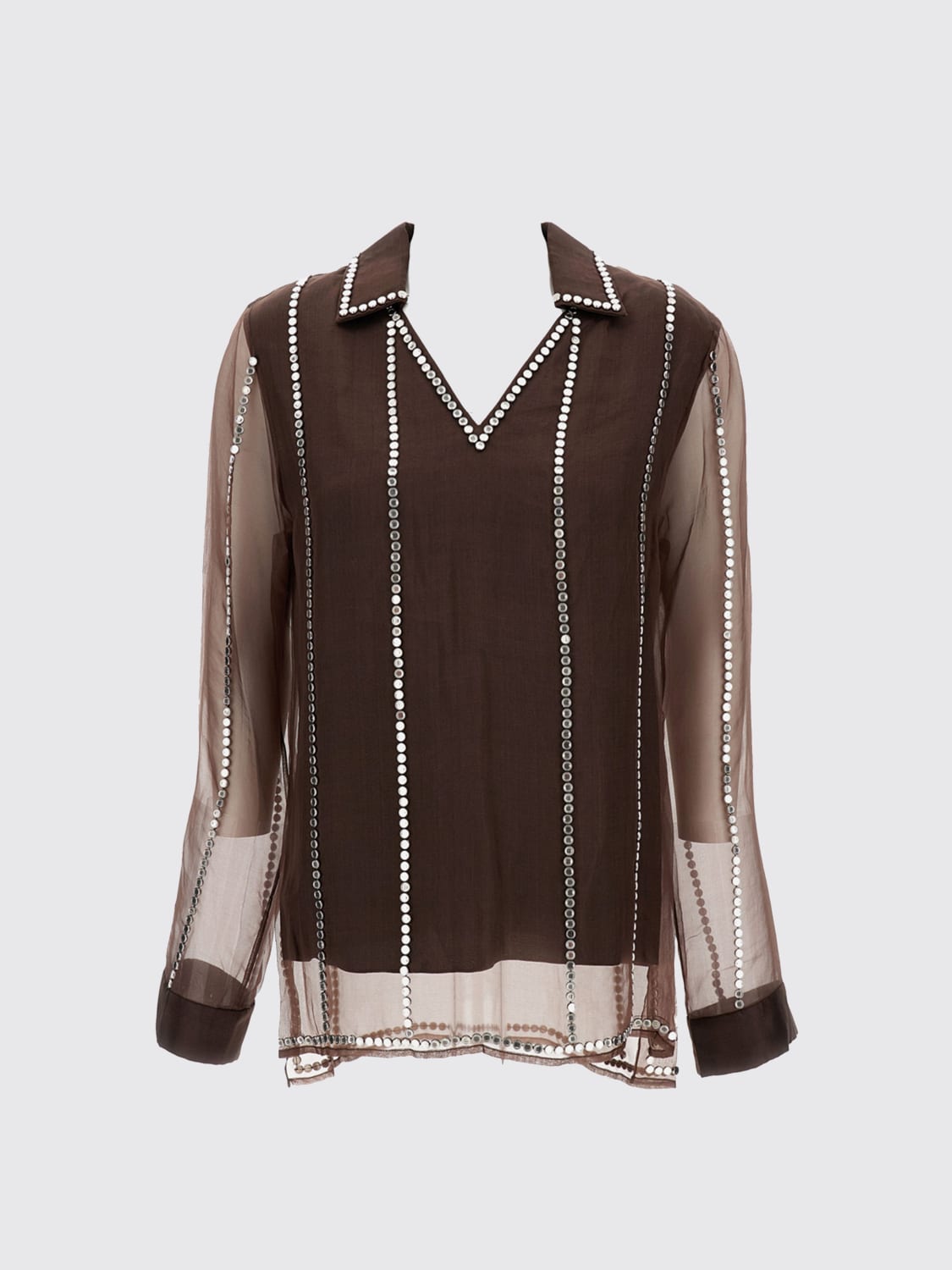 WALES BONNER TOP: Blusa Wales Bonner in seta con paillettes , Marrone - Img 2