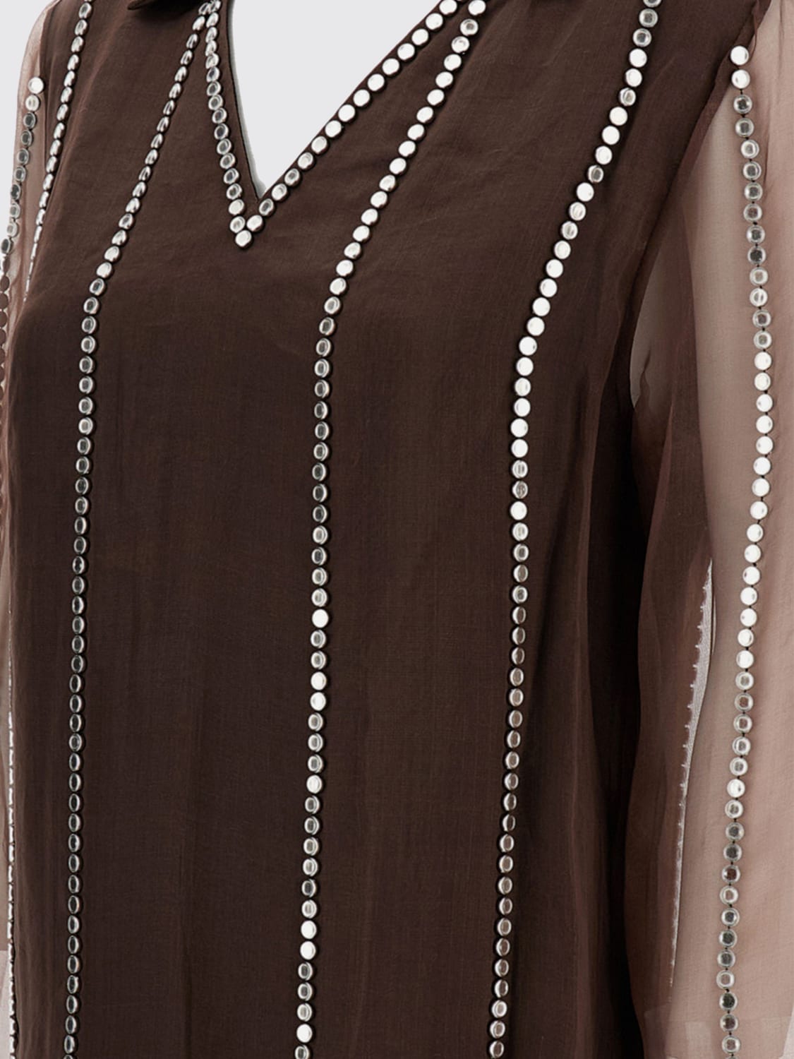 WALES BONNER TOP: Blusa Wales Bonner in seta con paillettes , Marrone - Img 4