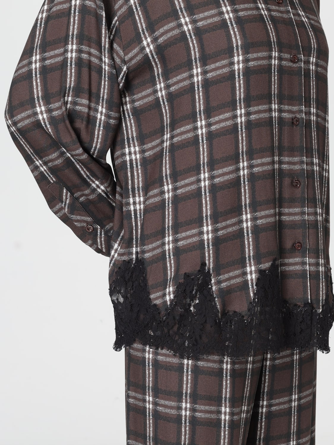 ERMANNO FIRENZE CAMICIA: Camicia Ermanno Firenze in viscosa check con inserti in pizzo , Marrone - Img 4