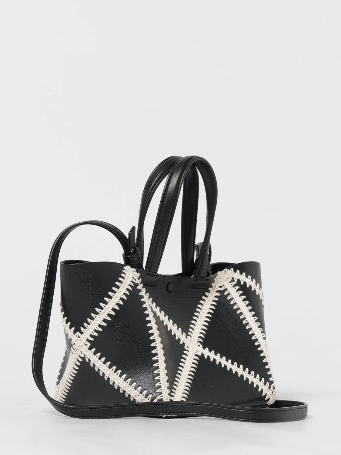 NANUSHKA BORSA MINI: Borsa Origami Mini Tote Nanushka in pelle sintetica con cuciture crochet, Nero - Img 2