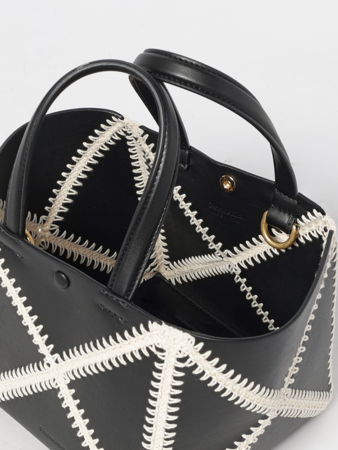 NANUSHKA BORSA MINI: Borsa Origami Mini Tote Nanushka in pelle sintetica con cuciture crochet, Nero - Img 3